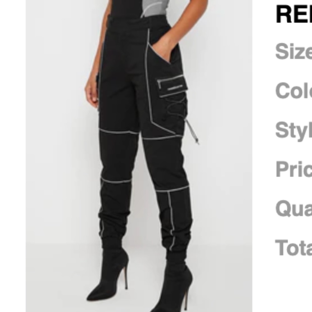 REFLECTIVE PIPED CARGO PANTS - BLACK - MANIÈRE DE VOIR UK SIZE 10 US SIZE 6